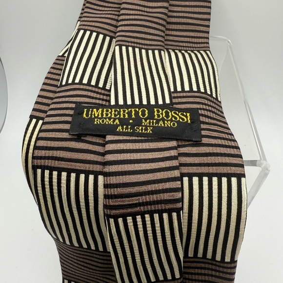 Umberto Bossi Elegant Brown and Black Striped Tie Handmade all Silk - Picture 4 of 5